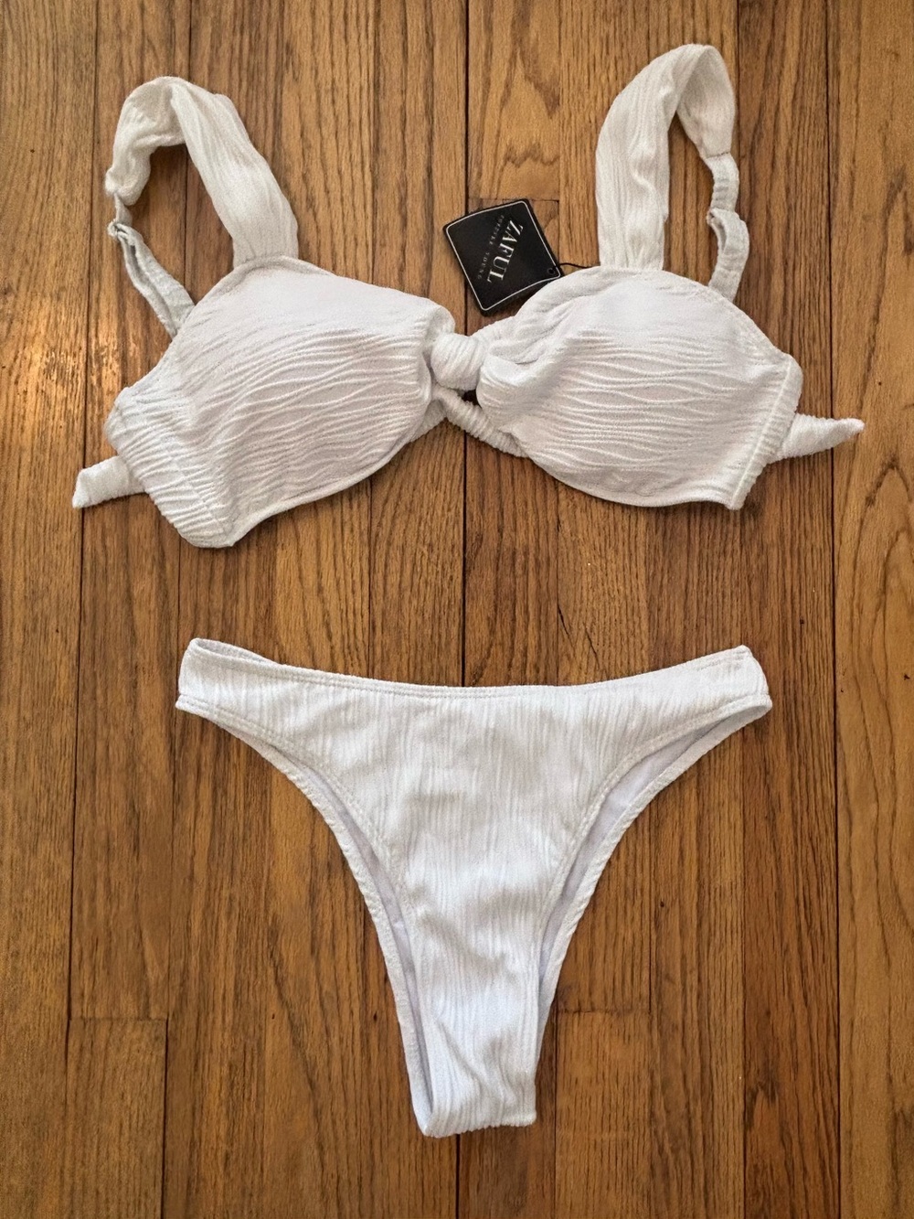 NWT Zaful Wave Textured Twisted Knot High Leg Brazilian Cheeky Bikini Set